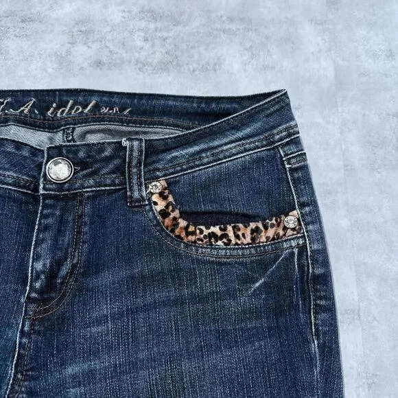 Y2K LA Idol Bluee Leopard Print 00s Denim Jeans - Picture 8 of 8